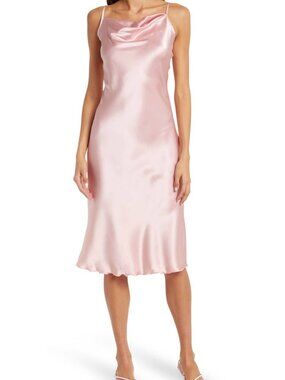 Bebe Pink Satin Cowl Neck Dress